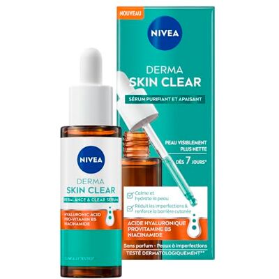 NIVEA Derma Skin Clear Reinigendes und Beruhigendes Serum (1 x 30 ml) – Gesichtsserum mit Hyaluronsäure, Provitamin B5 & Niacinamid – Gesichtspflege gegen Mitesser, unreine Haut NIVEA Derma Skin Clear Reinigendes und Beruhigendes Serum (1 x 30 ml) – Gesichtsserum mit Hyaluronsäure, Provitamin B5 & Niacinamid – Gesichtspflege gegen Mitesser, unreine Haut