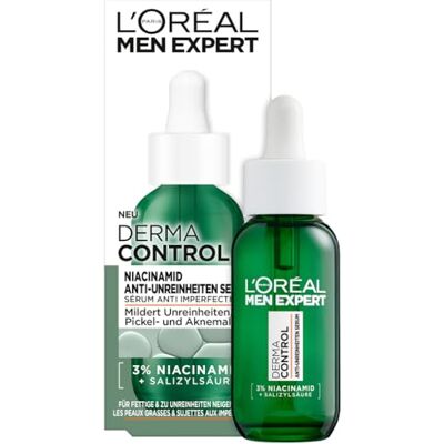 L'Oréal Men Expert Niacinamide Anti-Pickel Serum für Männer, Gesichtspflege für unreine & zu Akne neigende Haut, Herren Gesichtsserum mit 3% Salicylsäure & Niacinamide, Derma Control, 1 x 30 ml L'Oréal Men Expert Niacinamide Anti-Pickel Serum für Männer, Gesichtspflege für unreine & zu Akne neigende Haut, Herren Gesichtsserum mit 3% Salicylsäure & Niacinamide, Derma Control, 1 x 30 ml