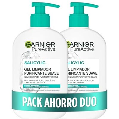 Garnier Pure Active Pack mit 2 Reinigungsgel mit Hyaluronsäure, Ceramid und Ton, entfernt Unreinheiten, Fett und Make-up, 2 x 250 ml Garnier Pure Active Pack mit 2 Reinigungsgel mit Hyaluronsäure, Ceramid und Ton, entfernt Unreinheiten, Fett und Make-up, 2 x 250 ml