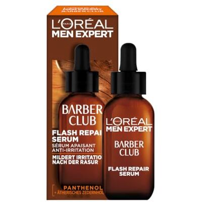 L'Oréal Men Expert After Shave Serum für Männer mit holzigem Duft, gegen trockene und irritierte Männerhaut nach der Rasur, Herren Gesichtsserum mit 10% Panthenol, Pro-Vitamin B5, Barber Club, 30ml L'Oréal Men Expert After Shave Serum für Männer mit holzigem Duft, gegen trockene und irritierte Männerhaut nach der Rasur, Herren Gesichtsserum mit 10% Panthenol, Pro-Vitamin B5, Barber Club, 30ml