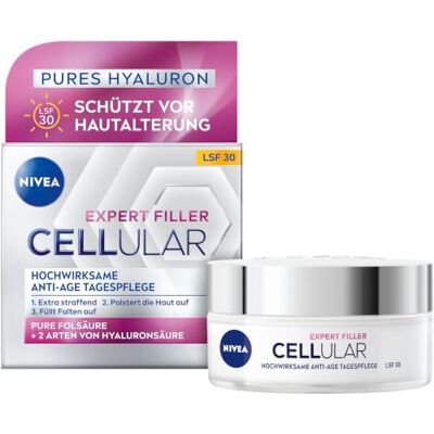 NIVEA Cellular Expert Filler Hochwirksame Anti-Age Tagespflege LSF 15, extra straffende Gesichtspflege mit Auffüllungseffekt, aufpolsternde Tagescreme mit Hyaluronsäure & Sonnenschutz (50 ml) NIVEA Cellular Expert Filler Hochwirksame Anti-Age Tagespflege LSF 15, extra straffende Gesichtspflege mit Auffüllungseffekt, aufpolsternde Tagescreme mit Hyaluronsäure & Sonnenschutz (50 ml)