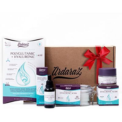 ardaraz Skincare Kit gegen Falten mit reiner Hyaluronsäure und Polyglutaminsäure. Originelles Geschenkset für Frauen mit Peeling-Pads, Serum, Creme, 5 Masken ardaraz Skincare Kit gegen Falten mit reiner Hyaluronsäure und Polyglutaminsäure. Originelles Geschenkset für Frauen mit Peeling-Pads, Serum, Creme, 5 Masken