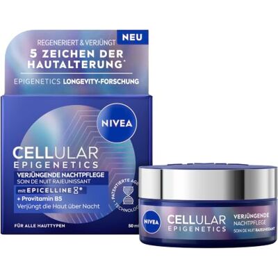 NIVEA Cellular Epigenetics Verjüngende Nachtpflege, 50 ml Anti-Aging-Gesichtscreme mit Epicellin und Provitamin B5, kehrt Zeichen der Hautalterung um, ist feuchtigkeitsspendend NIVEA Cellular Epigenetics Verjüngende Nachtpflege, 50 ml Anti-Aging-Gesichtscreme mit Epicellin und Provitamin B5, kehrt Zeichen der Hautalterung um, ist feuchtigkeitsspendend