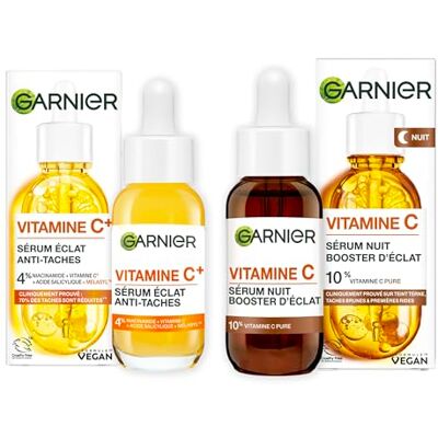 Garnier Skin Active – Set mit Antiflecken braunen Flecken + Glanzserum für Nacht – Gesichtspflege angereichert mit Vitamin C – Vegan & Cruelty Free – für alle Hauttypen – 2 x 30 ml Reduziert dunkle Flecken und Aknenarben, stärkt den Glanz des Gesichts, Garnier Skin Active – Set mit Antiflecken braunen Flecken + Glanzserum für Nacht – Gesichtspflege angereichert mit Vitamin C – Vegan & Cruelty Free – für alle Hauttypen – 2 x 30 ml Reduziert dunkle Flecken und Aknenarben, stärkt den Glanz des Gesichts,