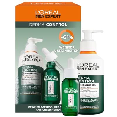 L'Oréal Men Expert Anti-Pickel Pflegeset für Männer, Geschenkset mit Waschgel und Serum für unreine Haut, Geschenke für Herren mit Salicylsäure & Niacinamide, Derma Control, 1 x 260 ml, 1 x 30 ml L'Oréal Men Expert Anti-Pickel Pflegeset für Männer, Geschenkset mit Waschgel und Serum für unreine Haut, Geschenke für Herren mit Salicylsäure & Niacinamide, Derma Control, 1 x 260 ml, 1 x 30 ml