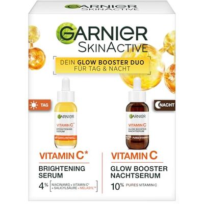 Garnier Vitamin C Serum Set für Tag & Nacht – Anti-Pigmentflecken Gesichtspflege mit 4% Niacinamid + Salicylsäure (Tag) & 10% reinem Vitamin C (Nacht) – Für strahlende Haut & Glow – 2x 30ml Garnier Vitamin C Serum Set für Tag & Nacht – Anti-Pigmentflecken Gesichtspflege mit 4% Niacinamid + Salicylsäure (Tag) & 10% reinem Vitamin C (Nacht) – Für strahlende Haut & Glow – 2x 30ml