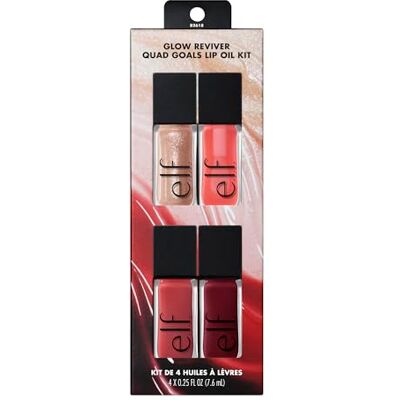 e.l.f. Glow Reviver Quad Goals Lip Oil Kit, 4 Farben: Pink Quartz, Rose Envy, Jam Session, Crystal Baller, Feuchtigkeitsspendende Formel, Hochglanz-Finish, Vegan & Tierversuchsfrei e.l.f. Glow Reviver Quad Goals Lip Oil Kit, 4 Farben: Pink Quartz, Rose Envy, Jam Session, Crystal Baller, Feuchtigkeitsspendende Formel, Hochglanz-Finish, Vegan & Tierversuchsfrei