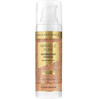Max Factor Miracle Pure Hydratint Essence, feuchtigkeitsspendendes Make-up mit leichter Deckkraft, 71% wasserbasiert, mit Mikro-Kapsel Pigmenten, 30 ml, Fb. 4 Light-Medium Max Factor Miracle Pure Hydratint Essence, feuchtigkeitsspendendes Make-up mit leichter Deckkraft, 71% wasserbasiert, mit Mikro-Kapsel Pigmenten, 30 ml, Fb. 4 Light-Medium