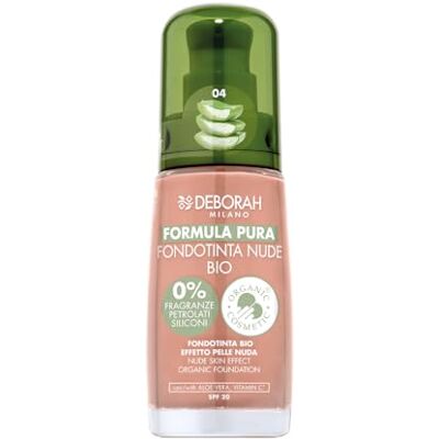 DEBORAH Milano Foundation Formula Pure Nude BIO, Nr. 04 Amber, mit Vitamin C und Aloe Vera, SPF 20, flüssige Textur mit mittlerer Deckkraft, für einen gleichmäßigen, strahlenden und samtigen Teint DEBORAH Milano Foundation Formula Pure Nude BIO, Nr. 04 Amber, mit Vitamin C und Aloe Vera, SPF 20, flüssige Textur mit mittlerer Deckkraft, für einen gleichmäßigen, strahlenden und samtigen Teint