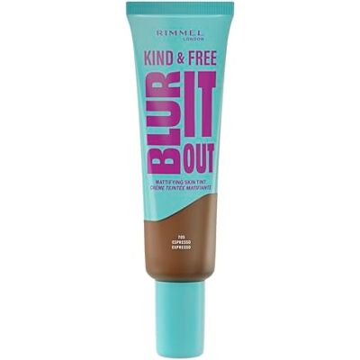 Rimmel London Kind & Free BLUR IT OUT Mattierende Foundation, 705, Espresso, Kontrolle über den ganzen Tag Glanzeffekt, leichtes mattes Finish, 30 ml Rimmel London Kind & Free BLUR IT OUT Mattierende Foundation, 705, Espresso, Kontrolle über den ganzen Tag Glanzeffekt, leichtes mattes Finish, 30 ml