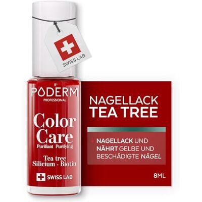 PODERM Pflegelack mit Tea Tree Kräftiges Rot Swiss Lab 8ML Angereichert mit Tea Tree, Silizium & Biotin Reinigt, Klärt & Nährt Gelbe Nägel Entwickelt von einer Podologin PODERM Pflegelack mit Tea Tree Kräftiges Rot Swiss Lab 8ML Angereichert mit Tea Tree, Silizium & Biotin Reinigt, Klärt & Nährt Gelbe Nägel Entwickelt von einer Podologin