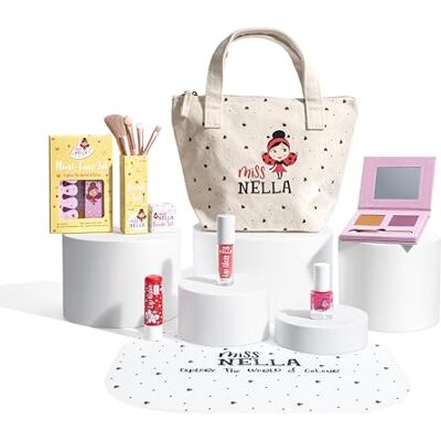 MISS NELLA Kinder-Make-up- und Nagellack-Set für kleine Mädchen, hypoallergen, dermatologisch getestet, ungiftig, Kosmetiktasche aus Segeltuch, sicher und lustig (Sprinkles & Sparkles Pink) MISS NELLA Kinder-Make-up- und Nagellack-Set für kleine Mädchen, hypoallergen, dermatologisch getestet, ungiftig, Kosmetiktasche aus Segeltuch, sicher und lustig (Sprinkles & Sparkles Pink)