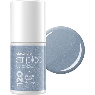 alessandro Striplac UV-Nagellack Poetic Blues Shimmer Deckend & Kratzfest bis zu 15 Tage Leichtes Auftragen Schonende Abziehtechnologie Vegan Blau, 6,5ml alessandro Striplac UV-Nagellack Poetic Blues Shimmer Deckend & Kratzfest bis zu 15 Tage Leichtes Auftragen Schonende Abziehtechnologie Vegan Blau, 6,5ml