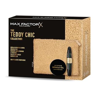 Max Factor , Geschenkbox für Damen, Teddy Chic, Clutch aus weichem Teddy-Stoff mit Mascara False Lash Effect Raven Black + Puder Miracle Veil Max Factor , Geschenkbox für Damen, Teddy Chic, Clutch aus weichem Teddy-Stoff mit Mascara False Lash Effect Raven Black + Puder Miracle Veil