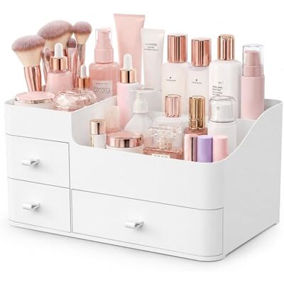 ONXE Make-up-Organizer mit Schubladen, schicker Aufsatz-Aufbewahrung für Kosmetik, eleganter Schmink-Halter für Pinsel, Lidschatten, Lotionen, Lippenstift, Nagellack und Schmuck (weiß) ONXE Make-up-Organizer mit Schubladen, schicker Aufsatz-Aufbewahrung für Kosmetik, eleganter Schmink-Halter für Pinsel, Lidschatten, Lotionen, Lippenstift, Nagellack und Schmuck (weiß)