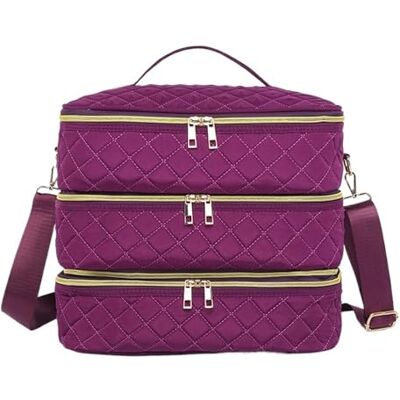ZGCrumphant Nagellack Organizer Tragbare Nagellack-Aufbewahrungstasche, großes Fassungsvermögen, 3-lagiger Kosmetik-Organizer, for Reisen, Zuhause, Heimwerken, professionellen Einsatz Nageltechnik(Purple) ZGCrumphant Nagellack Organizer Tragbare Nagellack-Aufbewahrungstasche, großes Fassungsvermögen, 3-lagiger Kosmetik-Organizer, for Reisen, Zuhause, Heimwerken, professionellen Einsatz Nageltechnik(Purple)