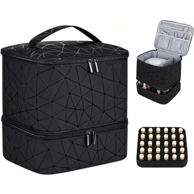 WAKSOX Nagellack Organizer, Nagellack Aufbewahrung für 30 Nagellackflaschen und 1 LED-Nagellampe, Doppelte Aufbewahrungsbox für Nagellack Aufbewahrung Tasche für Nageldesign Zubehör WAKSOX Nagellack Organizer, Nagellack Aufbewahrung für 30 Nagellackflaschen und 1 LED-Nagellampe, Doppelte Aufbewahrungsbox für Nagellack Aufbewahrung Tasche für Nageldesign Zubehör