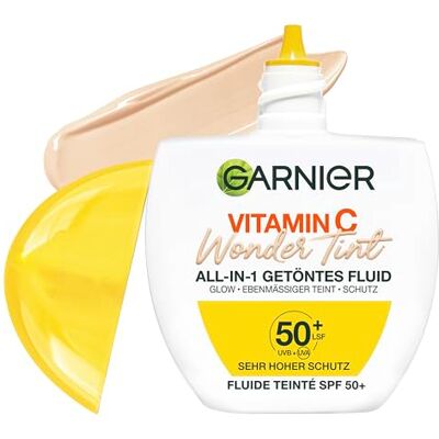 Garnier Vitamin C Wonder Tint All-In-1 Getöntes Fluid Hell, Skin Tint mit LSF 50+, Getönte Tagescreme für strahlenden Glow & ebenmäßigen Teint, Feuchtigkeitspflege mit Niacinamid & 5% Glycerin, 40ml Garnier Vitamin C Wonder Tint All-In-1 Getöntes Fluid Hell, Skin Tint mit LSF 50+, Getönte Tagescreme für strahlenden Glow & ebenmäßigen Teint, Feuchtigkeitspflege mit Niacinamid & 5% Glycerin, 40ml