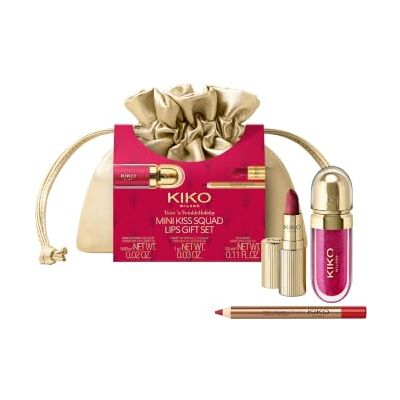 Kiko Milano Twist 'N Twinkle Holiday Mini Kiss Squad Lip Gift Set 02, Lippen-Geschenkset: Mattes Lippenstift, Lipgloss und Lippenkonturenstift Kiko Milano Twist 'N Twinkle Holiday Mini Kiss Squad Lip Gift Set 02, Lippen-Geschenkset: Mattes Lippenstift, Lipgloss und Lippenkonturenstift