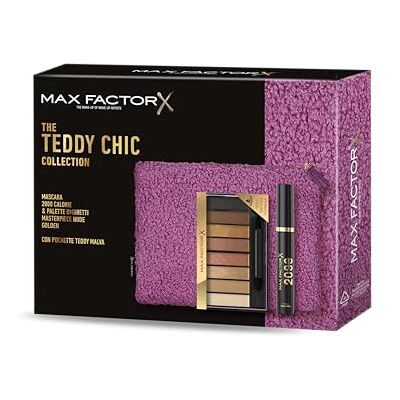 Max Factor , Geschenkbox für Damen Teddy Chic, Clutch aus weichem Teddy-Stoff mit Mascara 2000 Cal Black + Lidschatten-Palette Masterpiece Nude Palette Golden Max Factor , Geschenkbox für Damen Teddy Chic, Clutch aus weichem Teddy-Stoff mit Mascara 2000 Cal Black + Lidschatten-Palette Masterpiece Nude Palette Golden