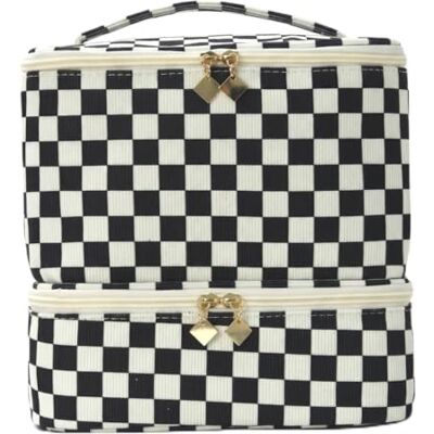 Bemonew Nageltaschen, Aufbewahrung für Nagelzubehör, doppellagige Nagellack-Organizer-Tasche .Karierte Taschen aus Cord, schwarzes Schachbrett Bemonew Nageltaschen, Aufbewahrung für Nagelzubehör, doppellagige Nagellack-Organizer-Tasche .Karierte Taschen aus Cord, schwarzes Schachbrett