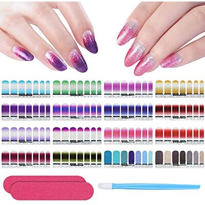 Tslinc Nagelfolie Selbstklebend, 14 Blatt (196pcs) Glitzer Farbverlauf Nagelaufkleber, Nagelsticker Nail Art Aufkleber Maniküre Schöne Mode DIY Dekoration, mit 2 Nagelfeilen und Einem Gummi Nagelhautschieber Tslinc Nagelfolie Selbstklebend, 14 Blatt (196pcs) Glitzer Farbverlauf Nagelaufkleber, Nagelsticker Nail Art Aufkleber Maniküre Schöne Mode DIY Dekoration, mit 2 Nagelfeilen und Einem Gummi Nagelhautschieber