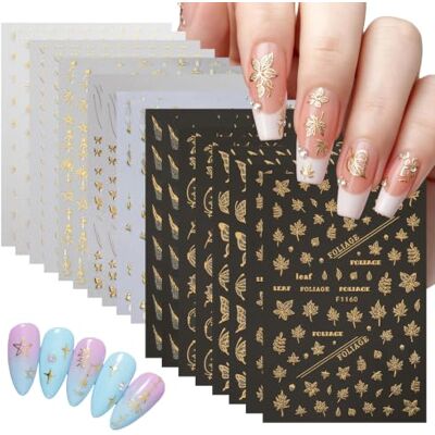 PYSEOSISE 18 Blatt Nagelsticker Gold, Nagelsticker Selbstklebend, Gold Nagelaufkleber Nail Art Sticker Nail Decals mit Pinzetten für DIY-Maniküre und Nageldekoration PYSEOSISE 18 Blatt Nagelsticker Gold, Nagelsticker Selbstklebend, Gold Nagelaufkleber Nail Art Sticker Nail Decals mit Pinzetten für DIY-Maniküre und Nageldekoration
