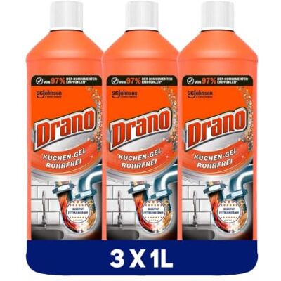 Drano (Mr Muscle) Küchen-Gel Rohrfrei Abflussreiniger, Rohrreiniger für die Küche, entfernt Verstopfungen, 3er Pack (3 x 1000 ml) Drano (Mr Muscle) Küchen-Gel Rohrfrei Abflussreiniger, Rohrreiniger für die Küche, entfernt Verstopfungen, 3er Pack (3 x 1000 ml)