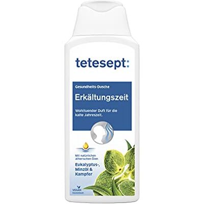 tetesept Erkältung Duschgel, Bringt spürbare Erleichterung der Erkältungssymptome, Befreit die Atemwege mit Eukalyptusöl & Kampfer, Intensiver Duft durch natürliche Wirkstoffe, 5x250ml tetesept Erkältung Duschgel, Bringt spürbare Erleichterung der Erkältungssymptome, Befreit die Atemwege mit Eukalyptusöl & Kampfer, Intensiver Duft durch natürliche Wirkstoffe, 5x250ml