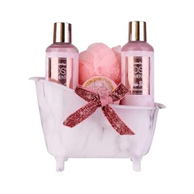 accentra 4-teiliges Cosy Moments Bade- und Duschset mit dekorativer Mini-Badewanne für Frauen, Pflegeset in Rosé mit Duschgel, Schaumbad, Badebombe und Netzschwamm, zum Muttertag und Geburtstag accentra 4-teiliges Cosy Moments Bade- und Duschset mit dekorativer Mini-Badewanne für Frauen, Pflegeset in Rosé mit Duschgel, Schaumbad, Badebombe und Netzschwamm, zum Muttertag und Geburtstag