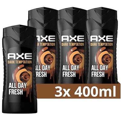 Axe 3-in-1 Duschgel & Shampoo Dark Temptation XL für ganztägige Frische, unwiderstehlichen Duft und eine angenehme Dusche dermatologisch getestet 3x 400 ml Axe 3-in-1 Duschgel & Shampoo Dark Temptation XL für ganztägige Frische, unwiderstehlichen Duft und eine angenehme Dusche dermatologisch getestet 3x 400 ml