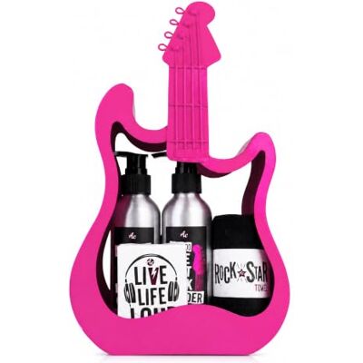accentra Geschenkset ROCKSTAR mit Metallgitarre in pink für Musikfans Pflegeset mit Duschgel, Shampoo, Seife und Handtuch, als rockige Geschenkidee für Geburtstag, Muttertag und Valentinstag accentra Geschenkset ROCKSTAR mit Metallgitarre in pink für Musikfans Pflegeset mit Duschgel, Shampoo, Seife und Handtuch, als rockige Geschenkidee für Geburtstag, Muttertag und Valentinstag