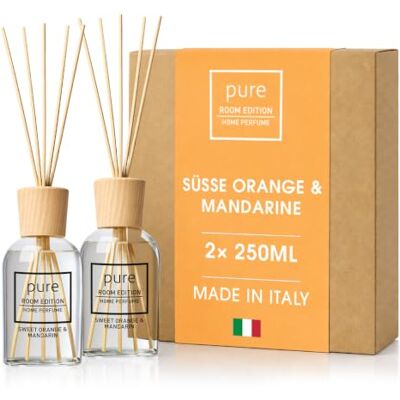 Pure 2X 250ml Orange & Mandarine Raumduft natürliche Inhaltsstoffe, vegan & tierversuchsfrei, Bio-Alkohol, Diffuser mit Stäbchen hergestellt in Italien Pure 2X 250ml Orange & Mandarine Raumduft natürliche Inhaltsstoffe, vegan & tierversuchsfrei, Bio-Alkohol, Diffuser mit Stäbchen hergestellt in Italien