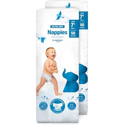 Amazon Ultra Dry Windeln – Größe 7+ (18 kg+) – 100 Windeln (2 Packungen à 50 Stück) (Früher Unter Der Marke Mama Bear, Identisches Produkt) Amazon Ultra Dry Windeln – Größe 7+ (18 kg+) – 100 Windeln (2 Packungen à 50 Stück) (Früher Unter Der Marke Mama Bear, Identisches Produkt)