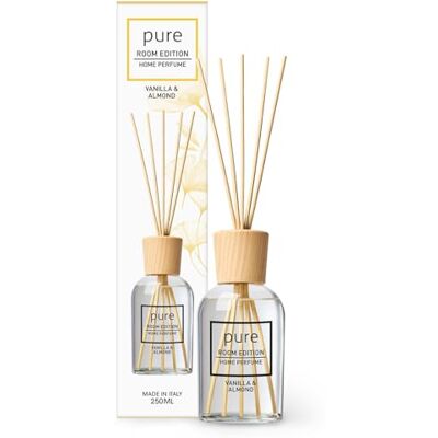Pure 250ml Vanille & Mandel Raumduft natürliche Inhaltsstoffe, vegan & tierversuchsfrei, Bio-Alkohol, Diffuser mit Stäbchen hergestellt in Italien Pure 250ml Vanille & Mandel Raumduft natürliche Inhaltsstoffe, vegan & tierversuchsfrei, Bio-Alkohol, Diffuser mit Stäbchen hergestellt in Italien