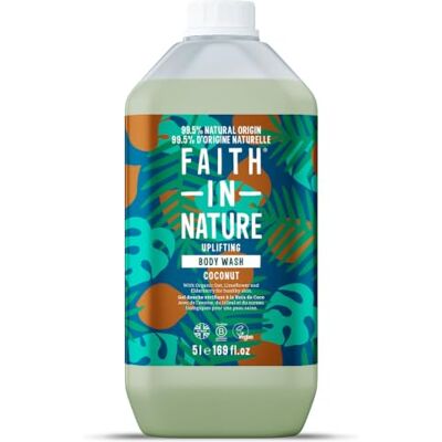 FAITH IN NATURE Bio Kokosnuss Duschgel, Belebendes Duschgel, Vegan und tierversuchsfrei, Ohne SLS oder Parabene, 5 L Nachfüllpack FAITH IN NATURE Bio Kokosnuss Duschgel, Belebendes Duschgel, Vegan und tierversuchsfrei, Ohne SLS oder Parabene, 5 L Nachfüllpack