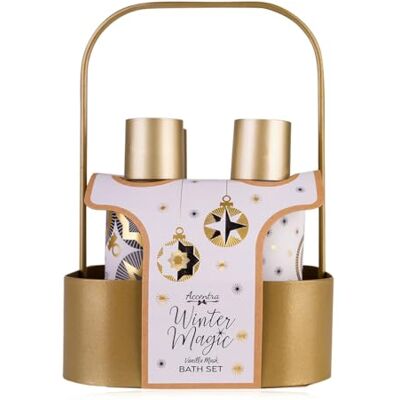 accentra Badeset WINTER MAGIC im Metallkorb mit Tragegriff, 4-teiliges Wellness Geschenkset für Frauen mit Duschgel, Bodylotion, Schaumbad & Badesalz, Duft Vanilla Musk, festliches Weihnachtsset accentra Badeset WINTER MAGIC im Metallkorb mit Tragegriff, 4-teiliges Wellness Geschenkset für Frauen mit Duschgel, Bodylotion, Schaumbad & Badesalz, Duft Vanilla Musk, festliches Weihnachtsset