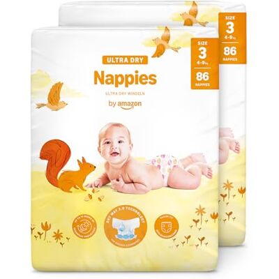 Amazon Ultra Dry Windeln Größe 3 (4-9 kg) MONATSBOX, Weiß, 172 Stück (2 Packungen mit 86) (Früher Unter Der Marke Mama Bear, Identisches Produkt) Amazon Ultra Dry Windeln Größe 3 (4-9 kg) MONATSBOX, Weiß, 172 Stück (2 Packungen mit 86) (Früher Unter Der Marke Mama Bear, Identisches Produkt)