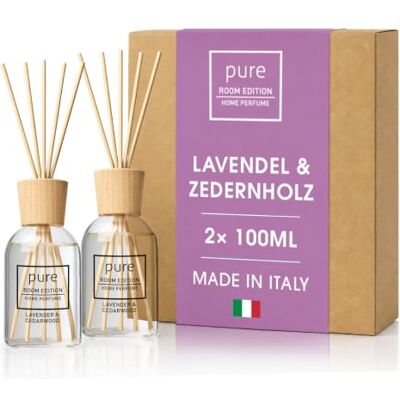 Pure 2X 100ml Lavendel & Zedernholz Raumduft natürliche Inhaltsstoffe, vegan & tierversuchsfrei, Bio-Alkohol, Diffuser mit Stäbchen hergestellt in Italien Pure 2X 100ml Lavendel & Zedernholz Raumduft natürliche Inhaltsstoffe, vegan & tierversuchsfrei, Bio-Alkohol, Diffuser mit Stäbchen hergestellt in Italien