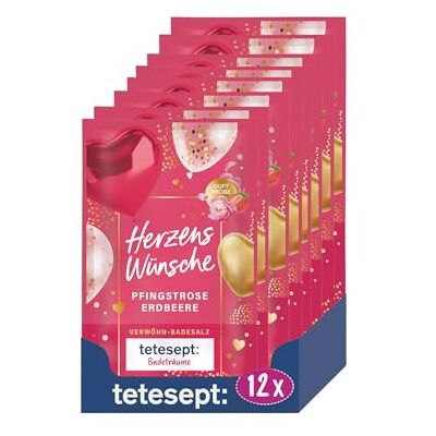 tetesept Badeträume Verwöhn Badesalz Herzenswünsche, 12 x 50 g Badezusatz mit blumig-fruchtigem Duft nach Pfingstrose & Erdbeere, vegan, frei von Mikroplastik tetesept Badeträume Verwöhn Badesalz Herzenswünsche, 12 x 50 g Badezusatz mit blumig-fruchtigem Duft nach Pfingstrose & Erdbeere, vegan, frei von Mikroplastik