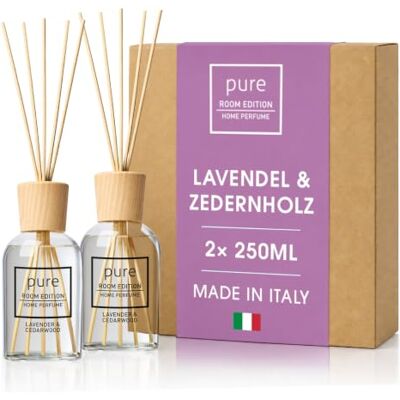 Pure 2X 250ml Lavendel & Zedernholz Raumduft natürliche Inhaltsstoffe, vegan & tierversuchsfrei, Bio-Alkohol, Diffuser mit Stäbchen hergestellt in Italien Pure 2X 250ml Lavendel & Zedernholz Raumduft natürliche Inhaltsstoffe, vegan & tierversuchsfrei, Bio-Alkohol, Diffuser mit Stäbchen hergestellt in Italien