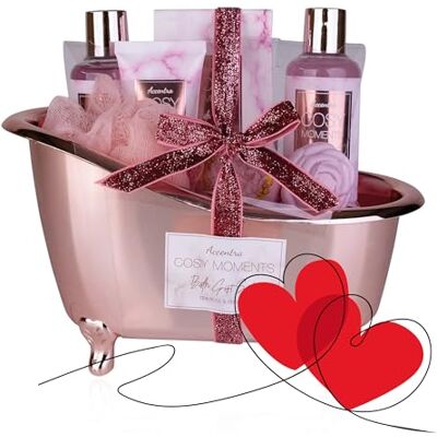 accentra Badeset COSY MOMENTS, Geschenkset für Damen mit 150 ml Duschgel, 150 ml Schaumbad, 150 g Badesalz, 90 g Badebombe, 60 ml Handcreme, 30 g Seife und 15 g Netzschwamm in glänzender Badewanne accentra Badeset COSY MOMENTS, Geschenkset für Damen mit 150 ml Duschgel, 150 ml Schaumbad, 150 g Badesalz, 90 g Badebombe, 60 ml Handcreme, 30 g Seife und 15 g Netzschwamm in glänzender Badewanne