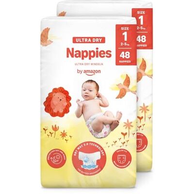 Amazon Ultra Dry Windeln Größe 1 (2-5 kg) MONATSBOX, Weiß, 96 Stück (2 Packungen mit 48) (Früher Unter Der Marke Mama Bear, Identisches Produkt) Amazon Ultra Dry Windeln Größe 1 (2-5 kg) MONATSBOX, Weiß, 96 Stück (2 Packungen mit 48) (Früher Unter Der Marke Mama Bear, Identisches Produkt)