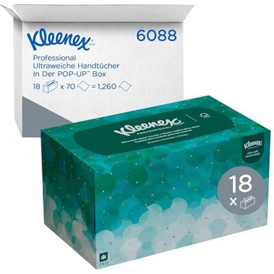 KLEENEX weiße Papierhandtücher 6088, 1-lagig, Papierhandtuch, 18x70 Pop-Up Zickzack Falthandtücher, FSC-zertifiziert, Verwendung mit und ohne Spender, 25,4 x 22,6 cm, insg. 1.260 Tücher KLEENEX weiße Papierhandtücher 6088, 1-lagig, Papierhandtuch, 18x70 Pop-Up Zickzack Falthandtücher, FSC-zertifiziert, Verwendung mit und ohne Spender, 25,4 x 22,6 cm, insg. 1.260 Tücher