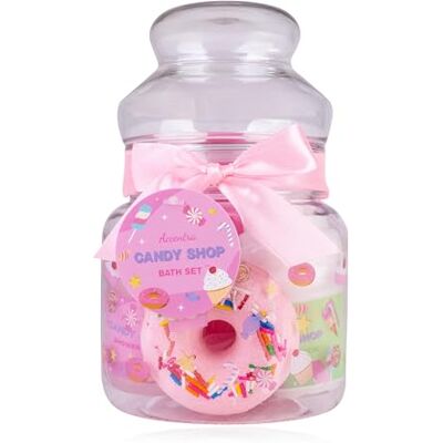 accentra Badeset CANDY SHOP in Bonbonglas aus Plastik in Süßigkeiten-Design, Duschgel, Bodylotion, Badebombe in Donut-Form, Netzschwamm in rosa, Duft: Cotton Candy, Geschenkidee für Frauen & Mädchen accentra Badeset CANDY SHOP in Bonbonglas aus Plastik in Süßigkeiten-Design, Duschgel, Bodylotion, Badebombe in Donut-Form, Netzschwamm in rosa, Duft: Cotton Candy, Geschenkidee für Frauen & Mädchen