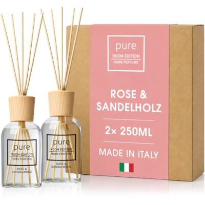 Pure 2X 250ml Rose & Sandelholz Raumduft natürliche Inhaltsstoffe, vegan & tierversuchsfrei, Bio-Alkohol, Diffuser mit Stäbchen hergestellt in Italien Pure 2X 250ml Rose & Sandelholz Raumduft natürliche Inhaltsstoffe, vegan & tierversuchsfrei, Bio-Alkohol, Diffuser mit Stäbchen hergestellt in Italien