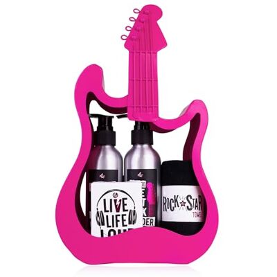 accentra Geschenkset ROCKSTAR, Pflegeset in Metall Gitarre in pink mit Duschgel, Shampoo, Seife und Handtuch, als besondere rockige Geschenkidee für Geburtstag, Muttertag und Valentinstag accentra Geschenkset ROCKSTAR, Pflegeset in Metall Gitarre in pink mit Duschgel, Shampoo, Seife und Handtuch, als besondere rockige Geschenkidee für Geburtstag, Muttertag und Valentinstag