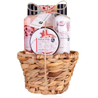 accentra Duschset Geschenkset für Frauen FRUIT & HERB in schönem Geschenkkorb, 4tlg. Badeset Geschenk mit Duschgel, Bodylotion, Peeling & Badesalz – fruchtige Geschenkidee Duft: Granatapfel accentra Duschset Geschenkset für Frauen FRUIT & HERB in schönem Geschenkkorb, 4tlg. Badeset Geschenk mit Duschgel, Bodylotion, Peeling & Badesalz – fruchtige Geschenkidee Duft: Granatapfel