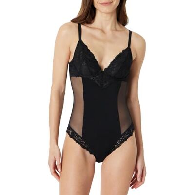 Amazon Damen Nicht Gepolsterter Formbügel-Dekolleté-Body, Weiche Stretchspitze, Schwarz, 70B Amazon Damen Nicht Gepolsterter Formbügel-Dekolleté-Body, Weiche Stretchspitze, Schwarz, 70B