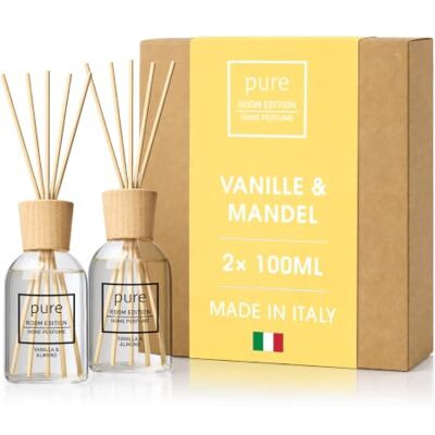Pure 2X 100ml Vanille & Mandel Raumduft natürliche Inhaltsstoffe, vegan & tierversuchsfrei, Bio-Alkohol, Diffuser mit Stäbchen hergestellt in Italien Pure 2X 100ml Vanille & Mandel Raumduft natürliche Inhaltsstoffe, vegan & tierversuchsfrei, Bio-Alkohol, Diffuser mit Stäbchen hergestellt in Italien